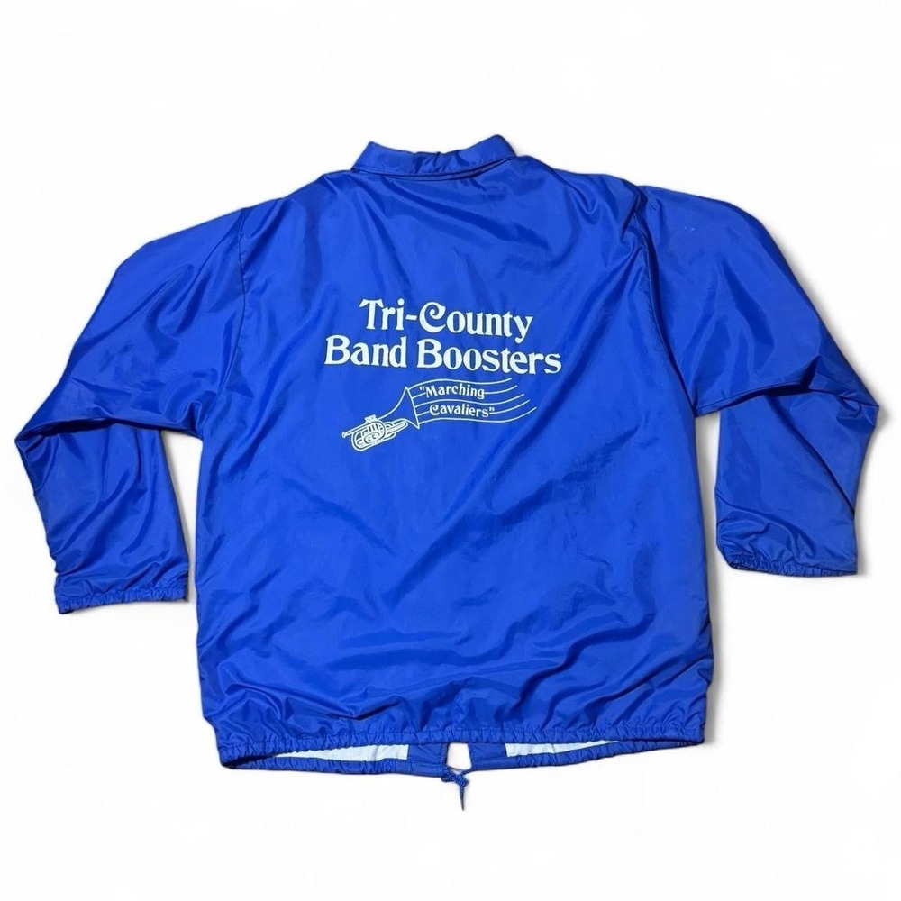 Vintages 80s Blue Nylon Tri-County Band Boosters Winbreaker Button Up Jacket XL